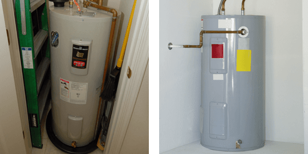 Views of two electric hot water heaters