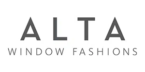 The logo for alta window fashions is black and white.