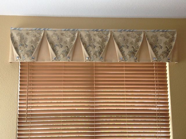A window with blinds and a valance on it