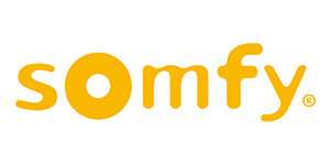 A yellow somfy logo on a white background
