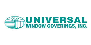 The logo for universal window coverings, inc.