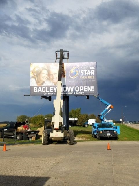 A billboard being installed