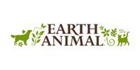 Earth Animal logo with a green dog and cat, brown text, and foliage.