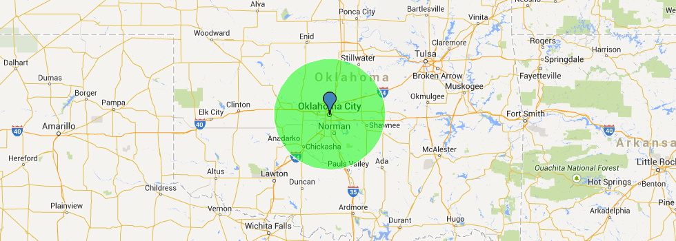 Oklahoma City 50 miles radius map
