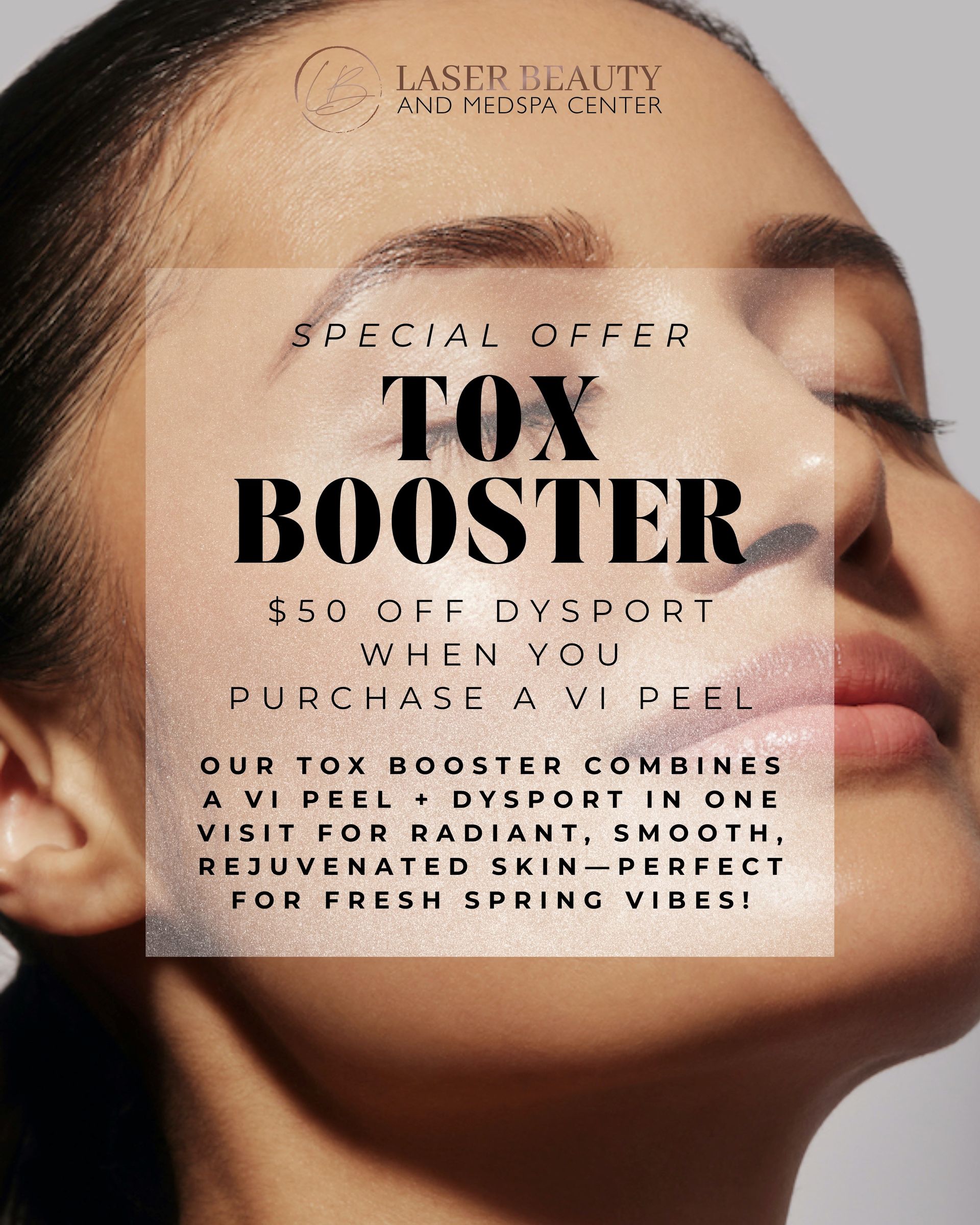 A woman 's face is on a poster that says tox booster