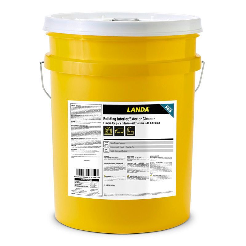 A yellow bucket with a label that says landa on it