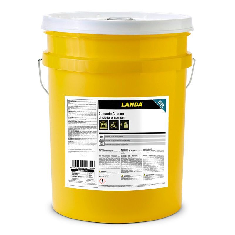 A yellow bucket with a label that says landa on it