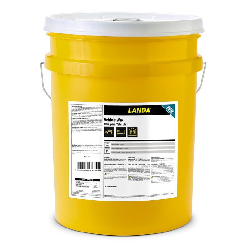 A yellow bucket with a label that says landa on it