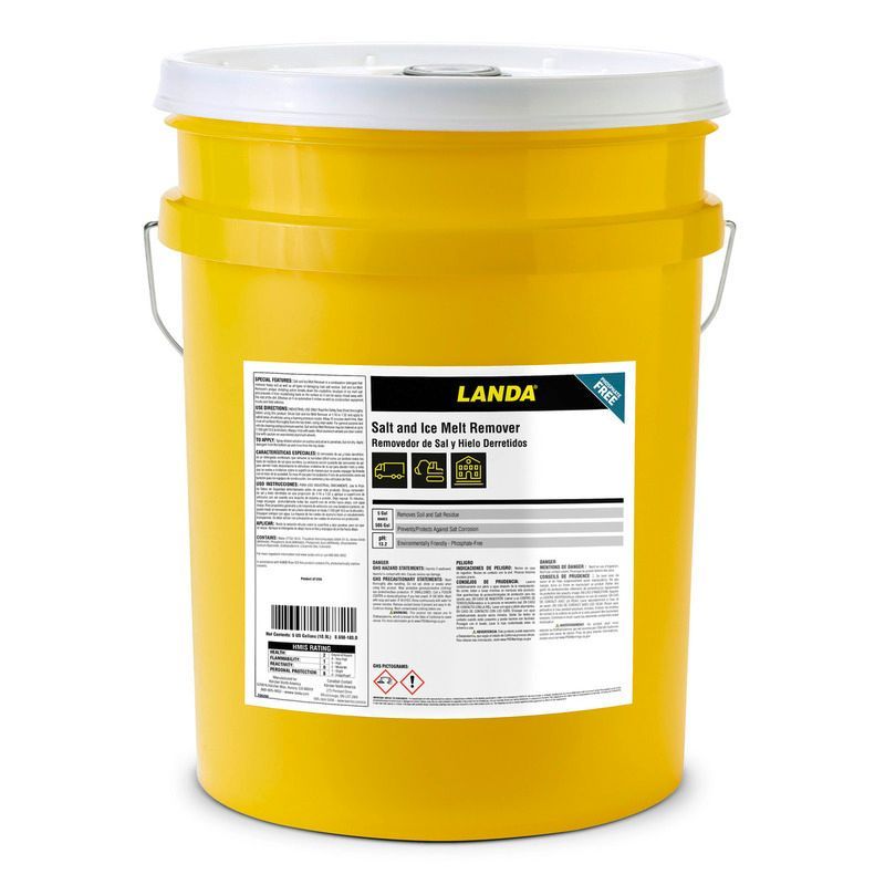 A yellow bucket with a label that says landa on it