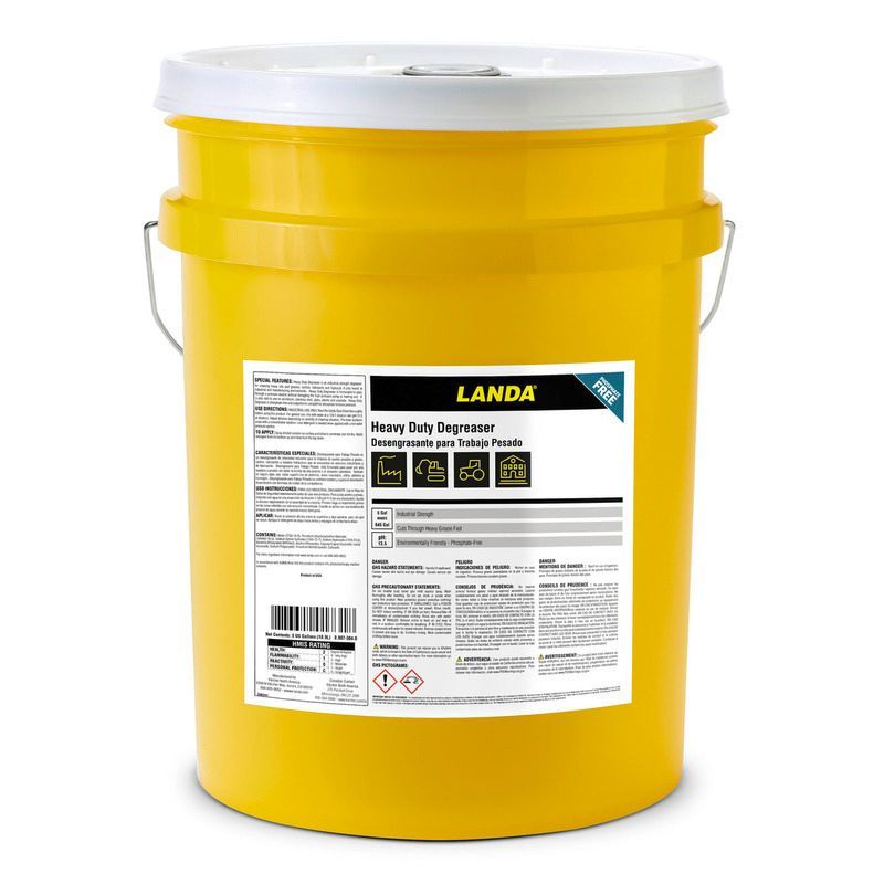 A yellow bucket with a label that says landa on it