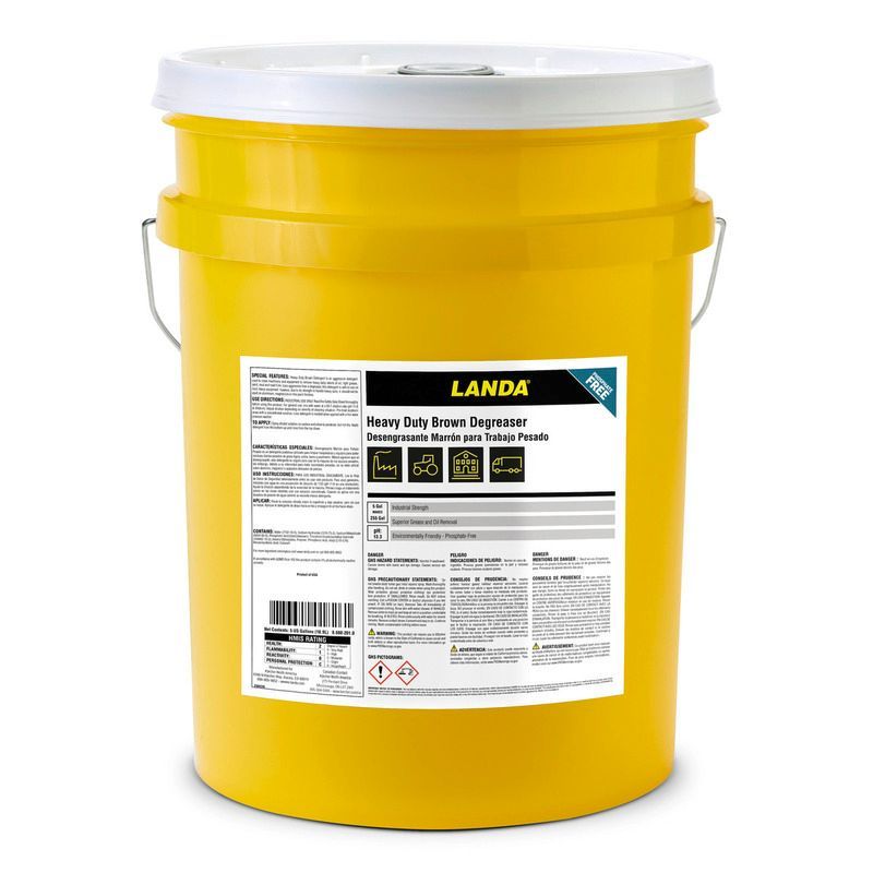 A yellow bucket with a label that says landa on it