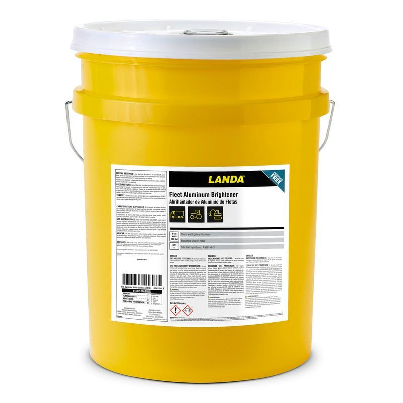 A yellow bucket with a label that says landa on it