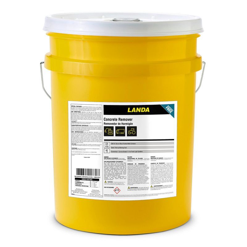 A yellow bucket with a label that says landa on it