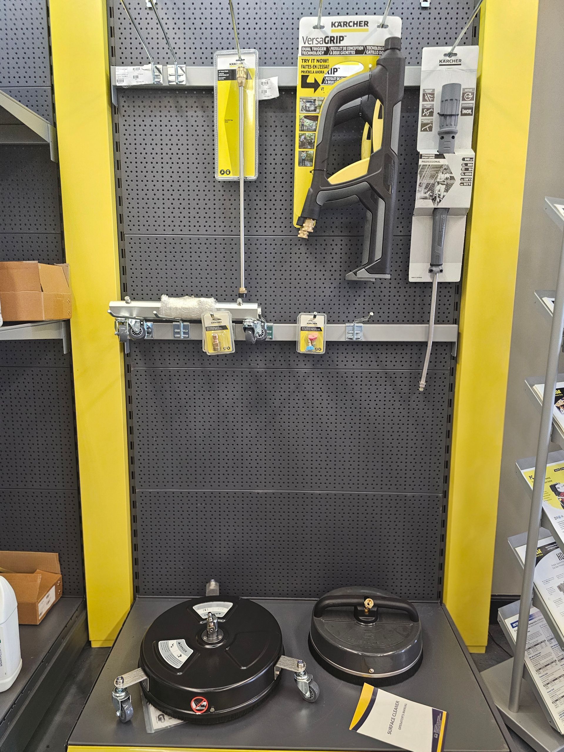 A bunch of tools are hanging on a wall in a store