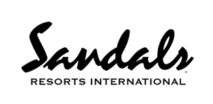 A black and white logo for sandals resorts international