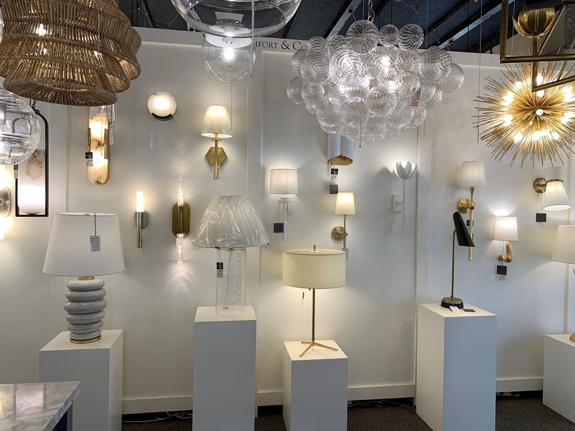 A room filled with lots of lamps and chandeliers.