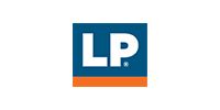 The LP logo features white letters 