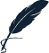 A dark blue feather quill pen depicted in a classic writing style.
