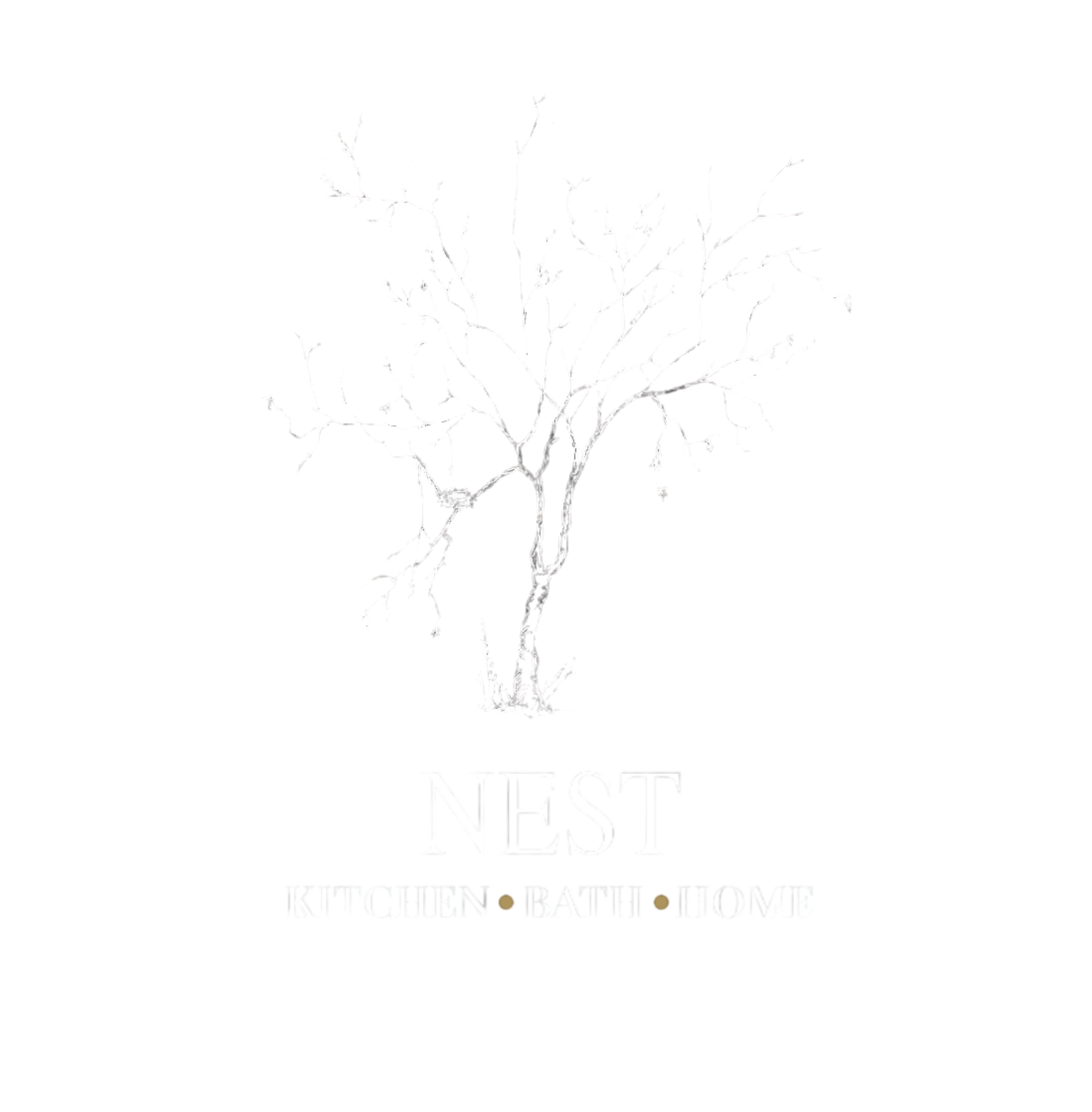 Logo for Nest, a kitchen, bath, and home store, featuring a bare tree silhouette in white on a black background.