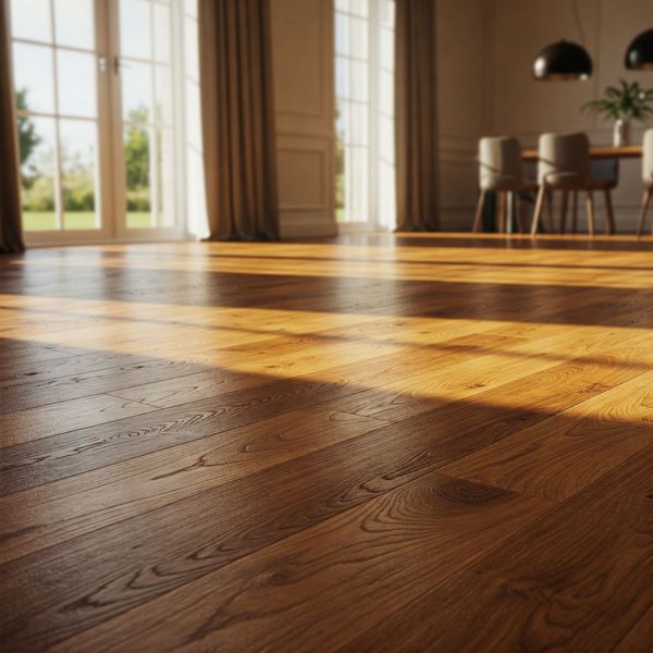 An empty room with wooden floors and a skylight in the ceiling.
