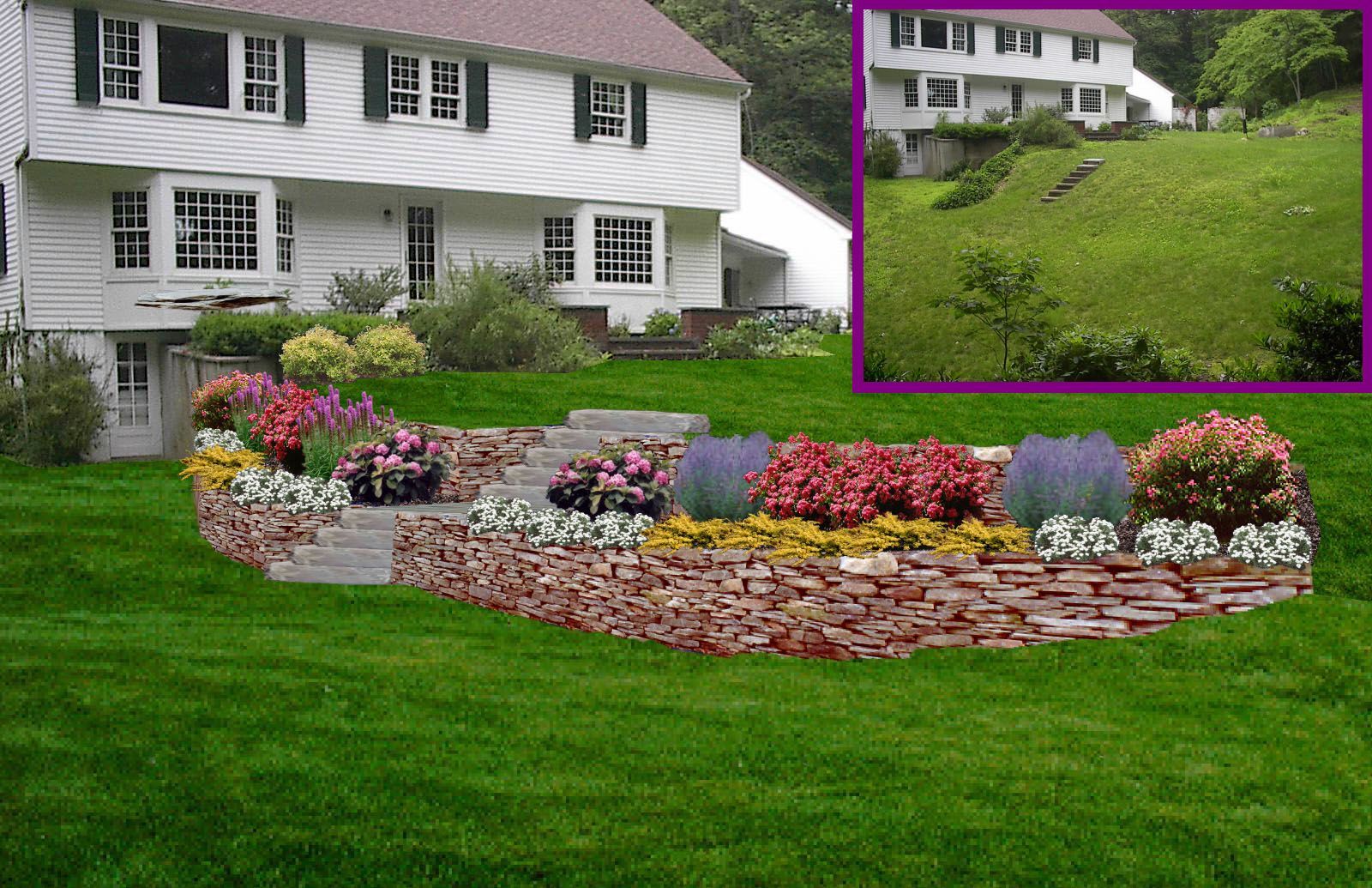 A picture of a house and a picture of a garden