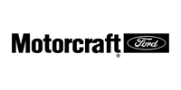A black and white logo for motorcraft ford on a white background.