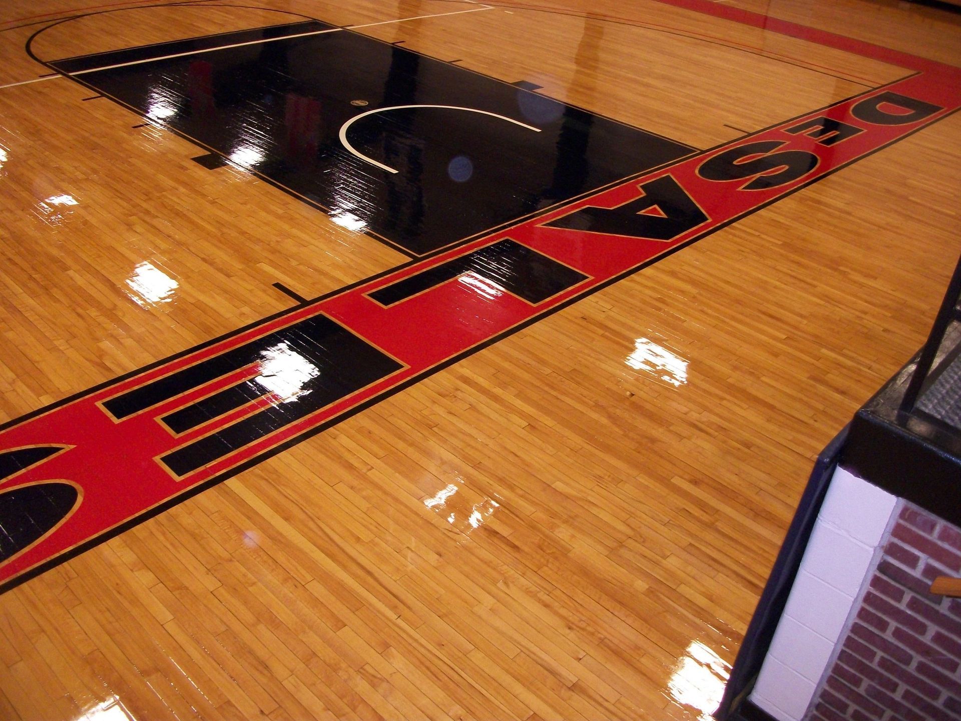 Wooden basketball court with 