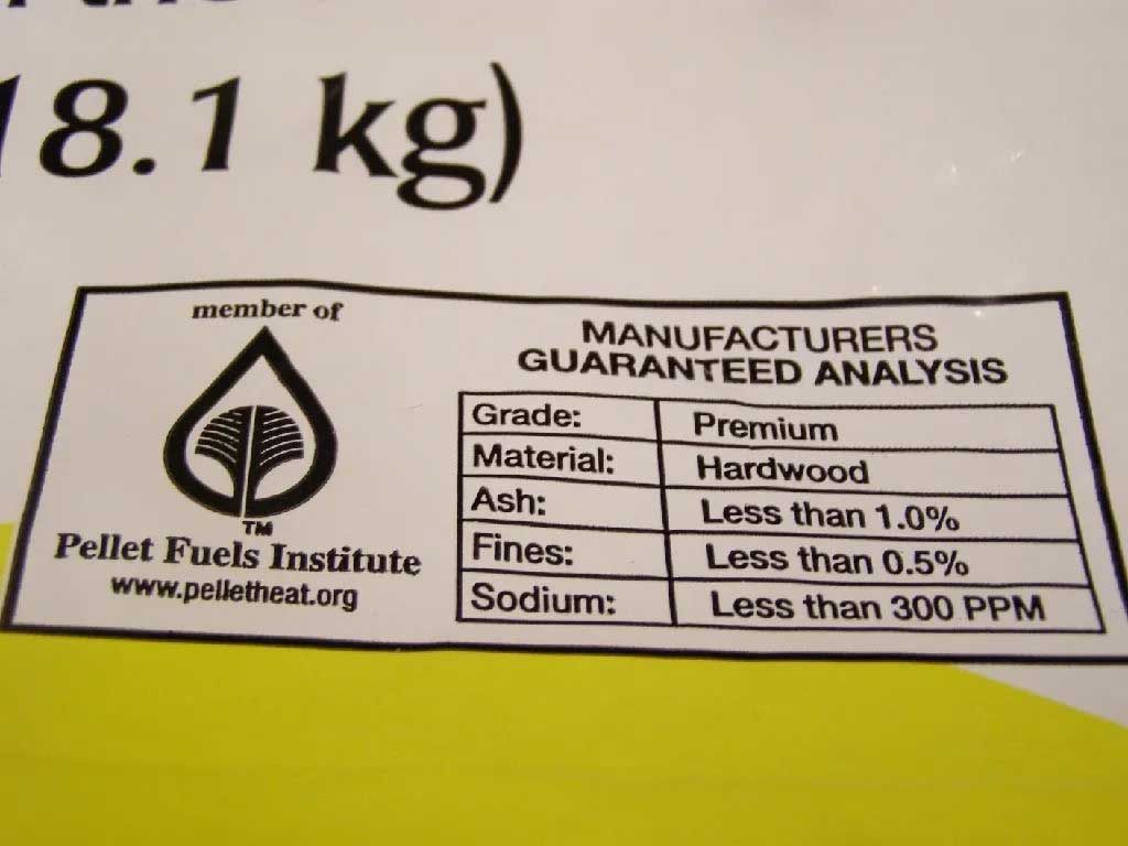 Close-up of a pellet bag's label with 