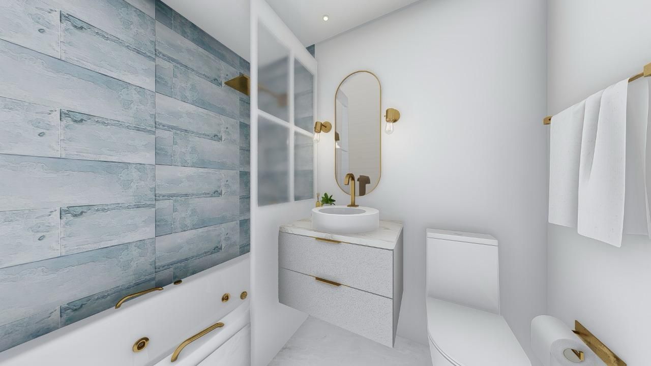 A bathroom with a sink , toilet , and mirror.