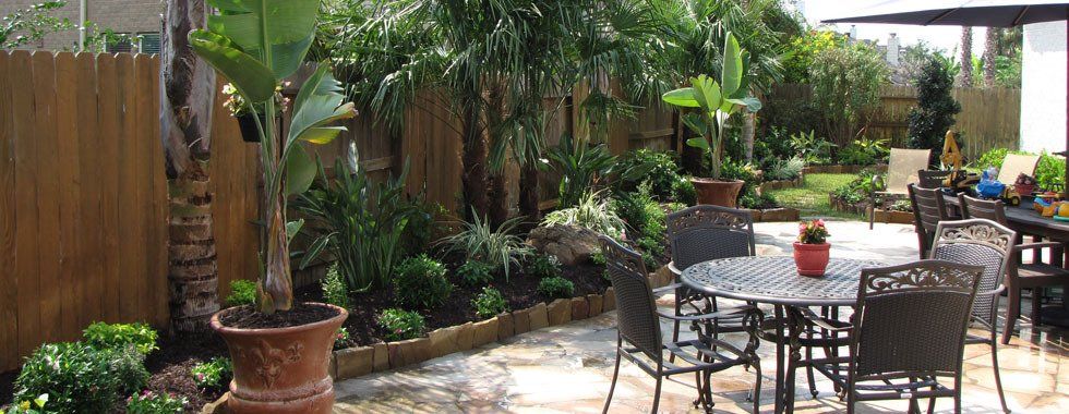 A nicely landscaped patio area