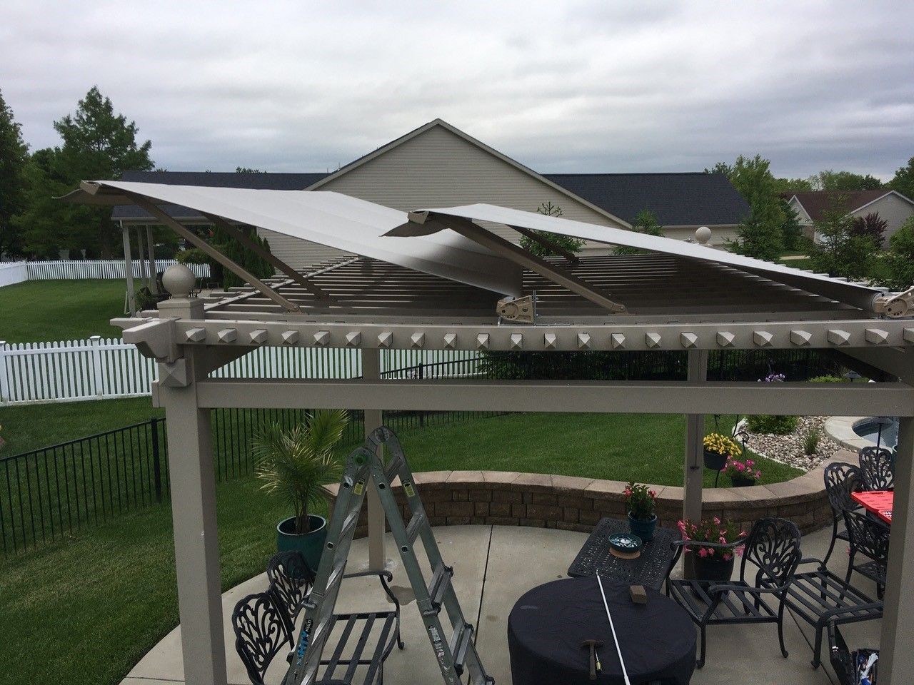 A pergola with awning