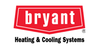 Bryant Heating & Cooling Systems logo: red and white brand name in a red geometric shape.