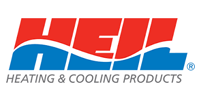 Logo of HEIL Heating & Cooling Products, red and blue text with wave graphic.