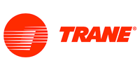 Trane logo: orange circle with angled lines, orange