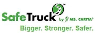 Logo for SafeTruck by MS. Carita, with a green and black color scheme. Text says 