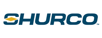 Logo for Shurco, teal text with a gold diamond, and 
