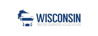 Logo for Wisconsin Motor Carriers Association. Blue Wisconsin outline, truck graphic. Dark blue text on white.