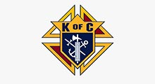 Knights of Columbus emblem: blue shield with anchor, ax, and sword; gold star and 