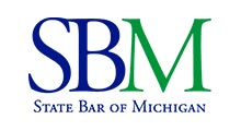 Logo of State Bar of Michigan, with blue 