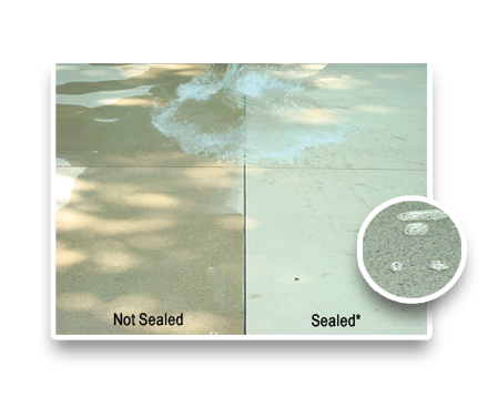 A picture of a concrete surface that is not sealed and sealed.