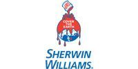 The logo for sherwin williams is a painting of a globe with paint pouring out of it.