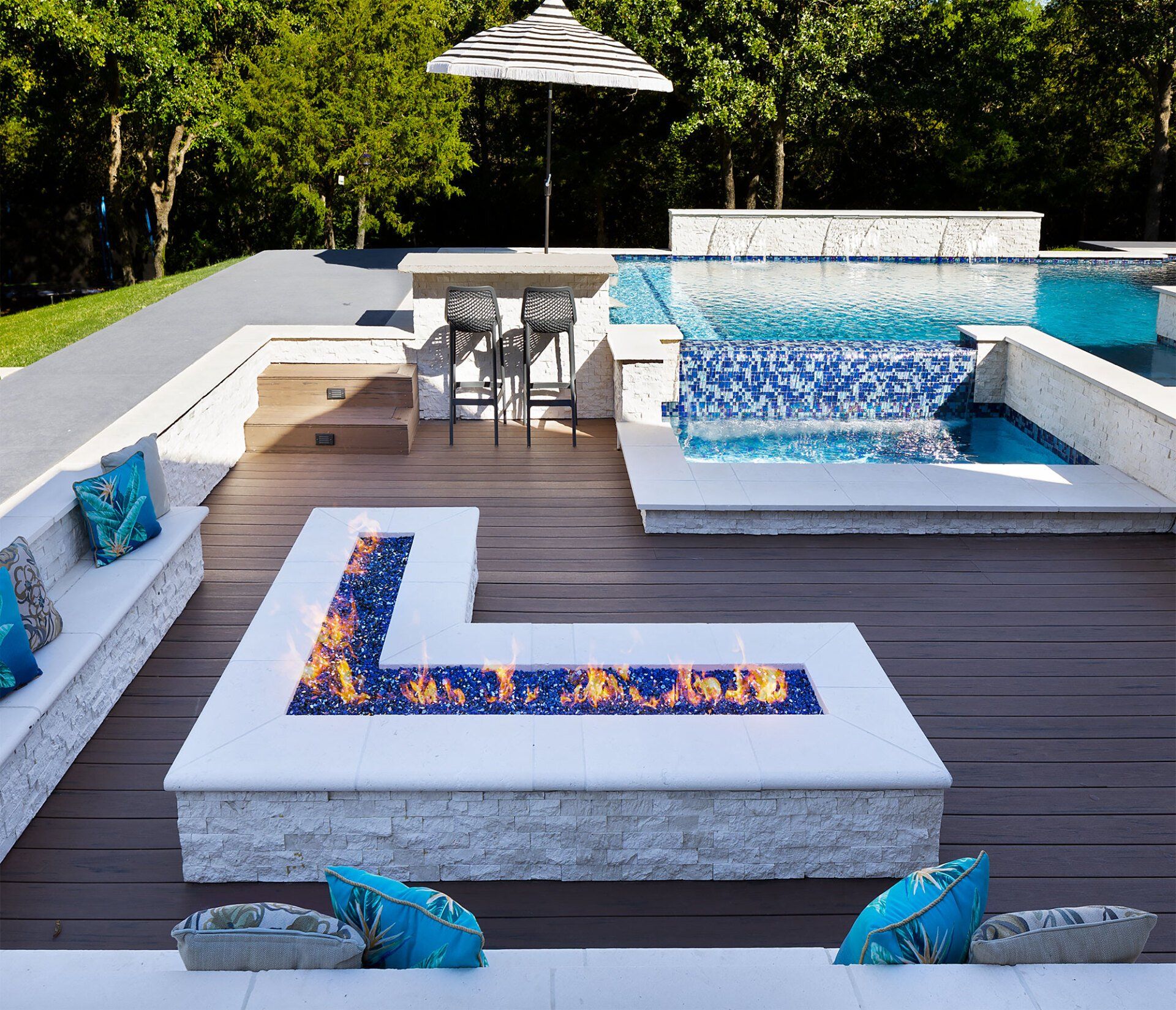 A fire pit in the shape of the letter l