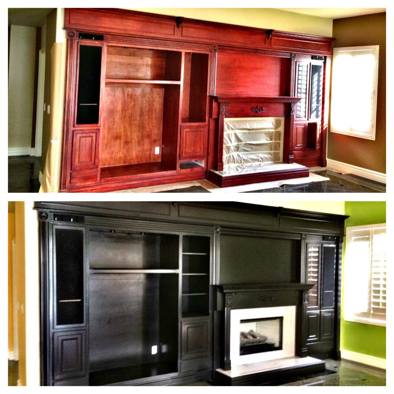 Before and after custom cabinet painting