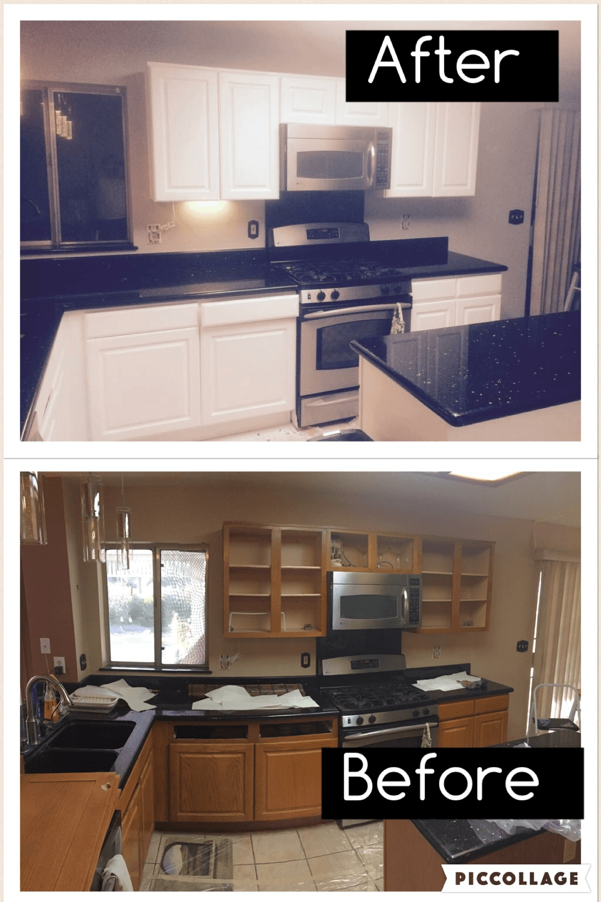 Before and after custom cabinet painting