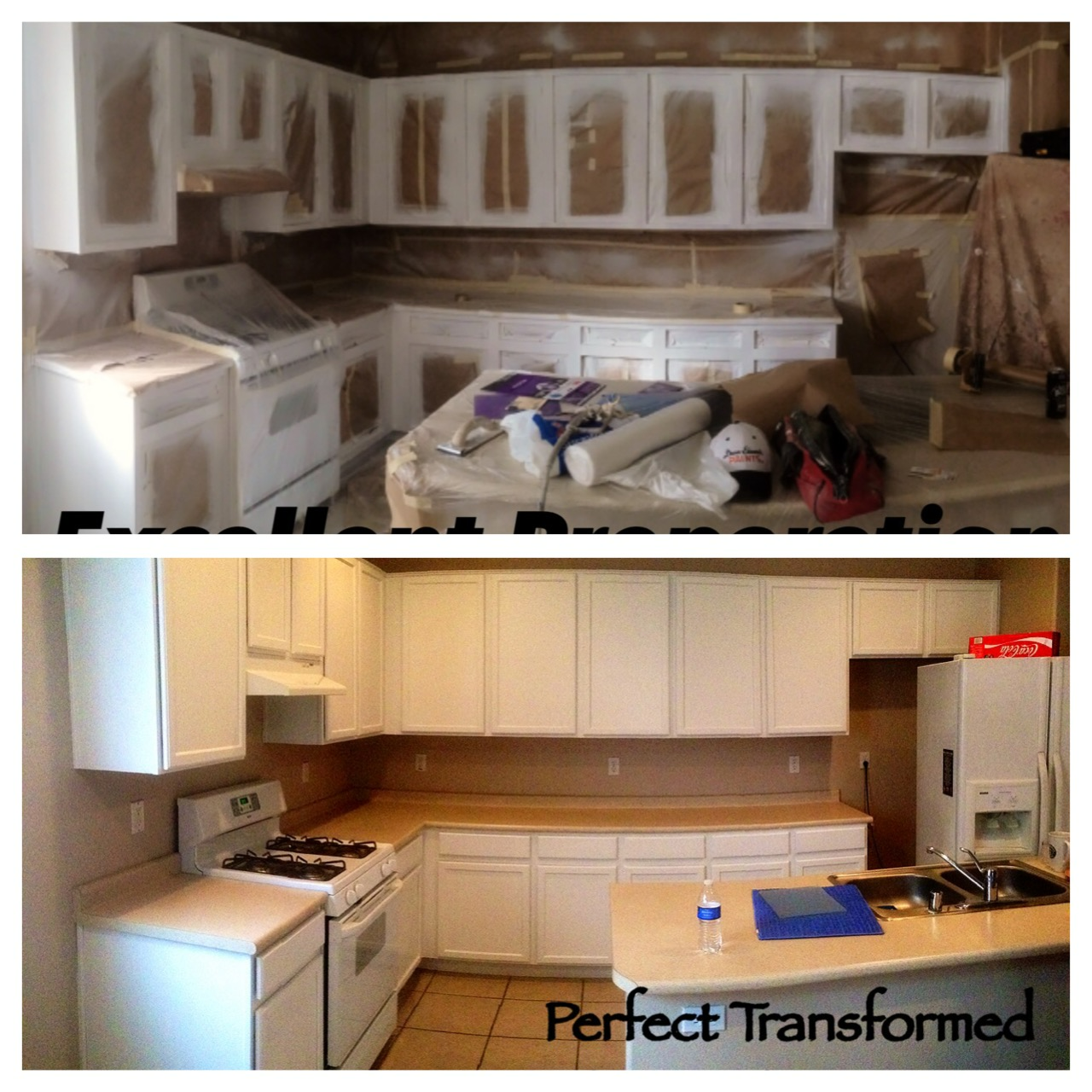 Before and after custom cabinet painting