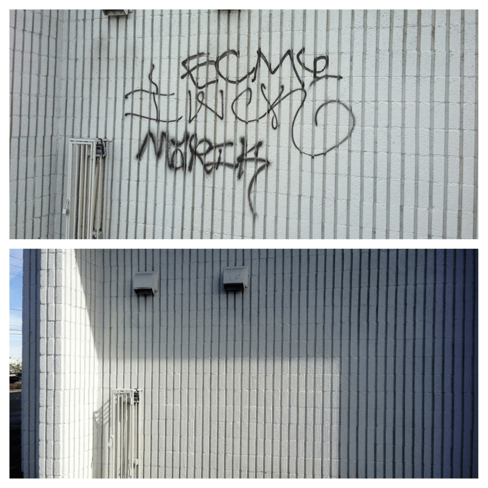 Before and after graffiti removal