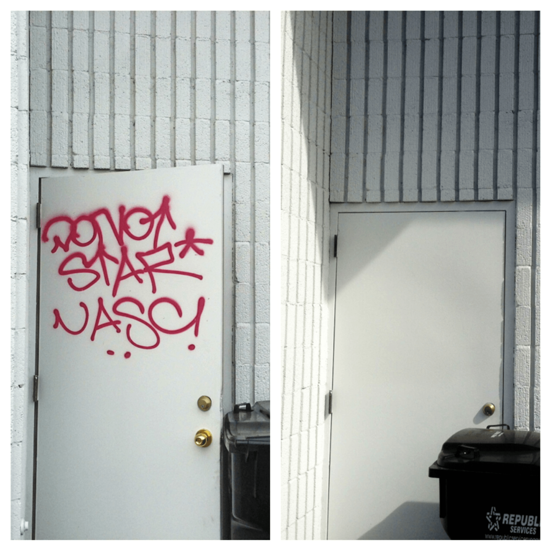 Before and after graffiti removal