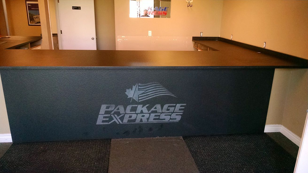 A package express counter in an empty room