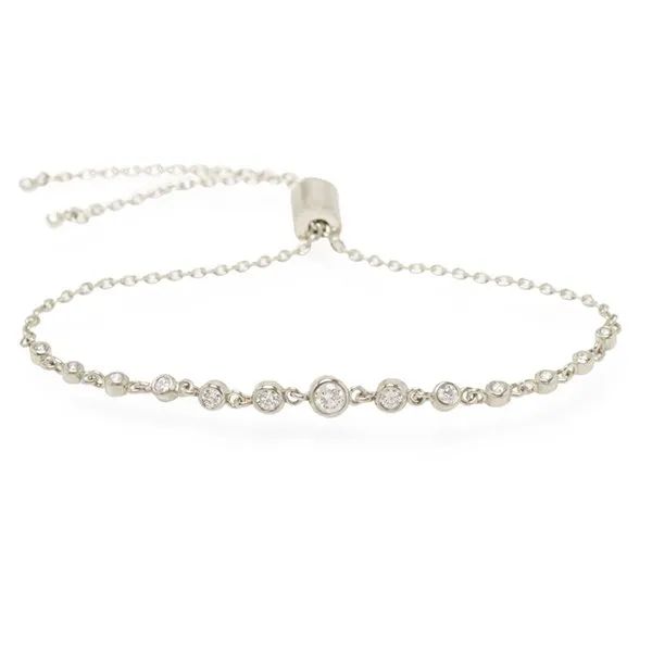 a silver bracelet with diamonds on a chain on a white background