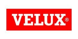 VELUX logo in white text on a red rectangle, with a registered trademark symbol.